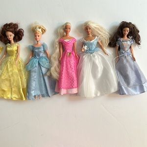 5 vintage collectible Barbie dolls Belle Cinderella Rapunzel Bride Princess